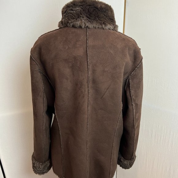 Coldwater Creek Chocolate Brown Faux Fur Button-up Reversible Coat Size 14 - Picture 3 of 9